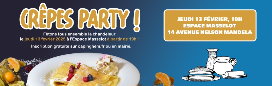 Crêpes Party le jeudi 13 février 2025, 19h, Espace Masselot