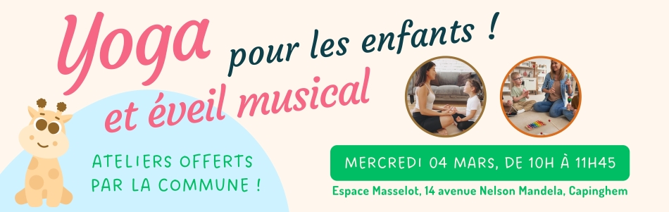 Ateliers yoga et éveil musical pour les enfants le mercredi 04 mars 2026