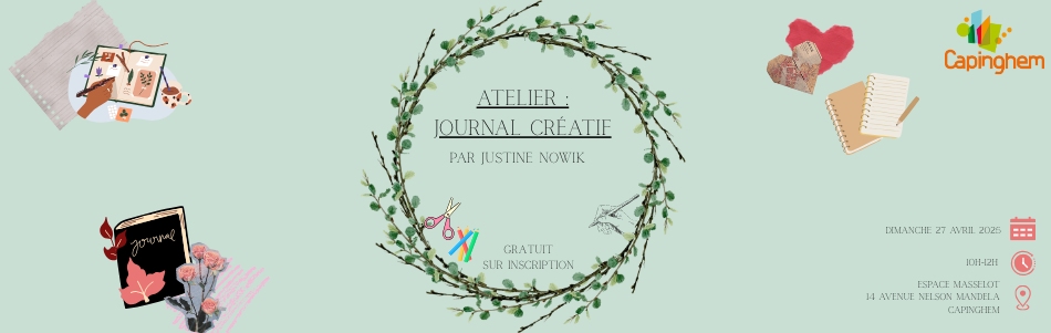 Atelier du Journal Créatif pour adultes, par Justine NOWIK, dimanche 27 avril