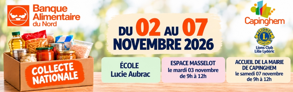 Collecte de la Banque Alimentaire du Nord, du 02 au 07 novembre 2026