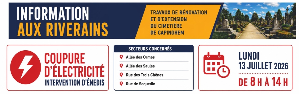 Rénovation du cimetière : coupure d'électricité le lundi 13 juillet de 8h à 14h