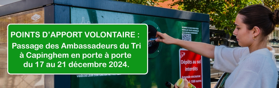 Points d'Apport Volontaire : passage des Ambassadeurs du Tri à Capinghem du 17 au 21 décembre 2024