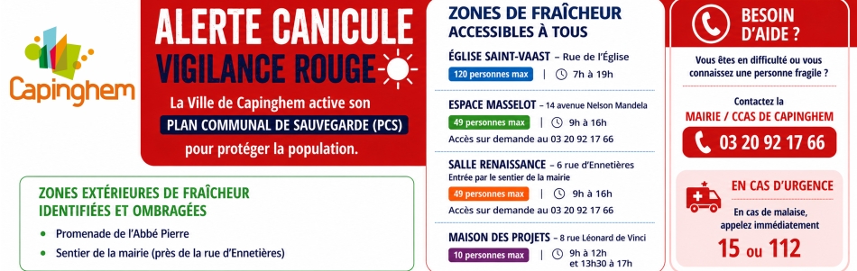 Vigilance rouge canicule : la Ville de Capinghem active son Plan Communal de Sauvegarde