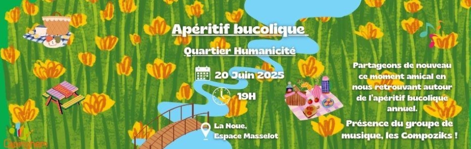 Apéritif bucolique le vendredi 20 juin, 19h, Espace Masselot, près de la Noue (Humanicité)
