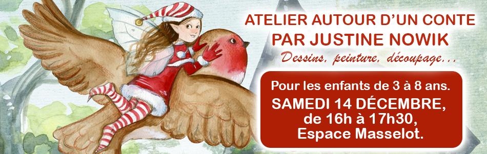 Atelier gratuit autour d'un conte par Justine Nowik, pour les enfants de 3 à 8 ans, le 14 décembre