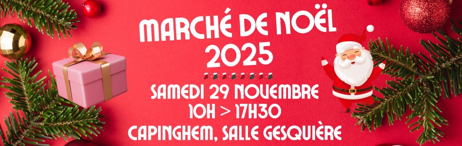 Marché de Noël le samedi 29 novembre 2025, de 10h à 17h30, salle Gesquière