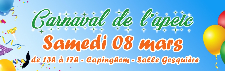 Carnaval de l'APEIC, samedi 08 mars 2025, de 13h à 17h, salle Gesquière