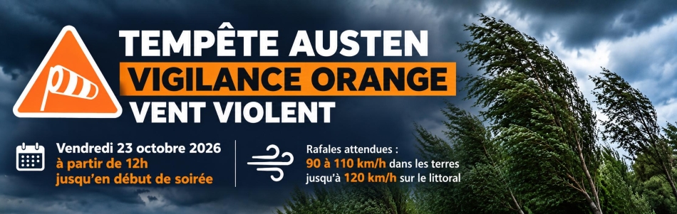 Tempête Austen - Vigilance orange le vendredi 23 octobre 2026